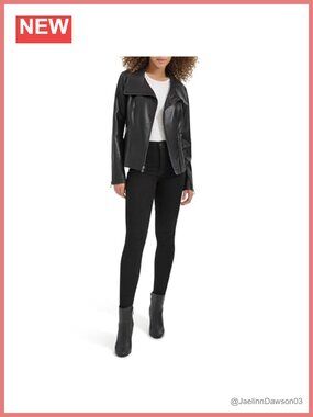 Faux Leather Zip Jacket With Envelope Collar